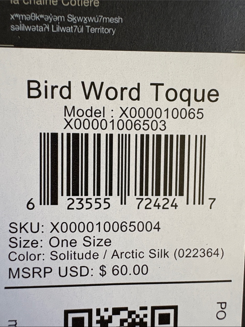 Arc'teryx Solitude/Arctic Silk Light Grey Bird Word Toque hat beanie - Picture 3 of 3